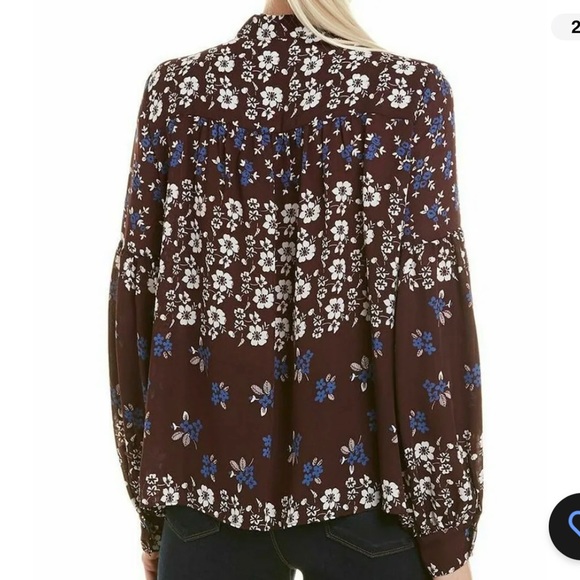 NWT PARKER TIE FRONT FLORAL PRINT LONG SLEEVE BLOUSE CORDOVAN ACACIA M - Picture 2 of 2